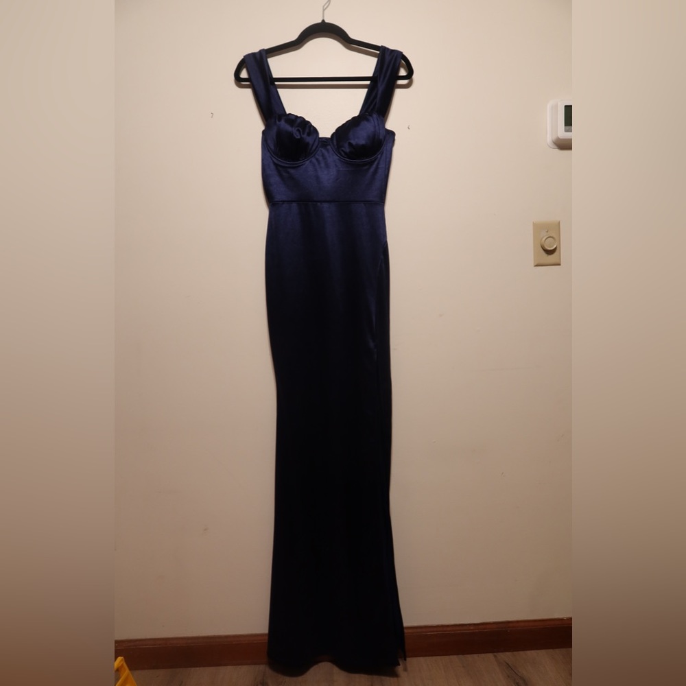 Navy formal satin Maxi Gown